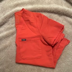 Hot coral figs scrub top